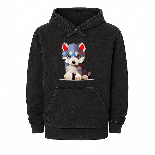 Geometric Wolf Cub Mineral Wash Hoodies