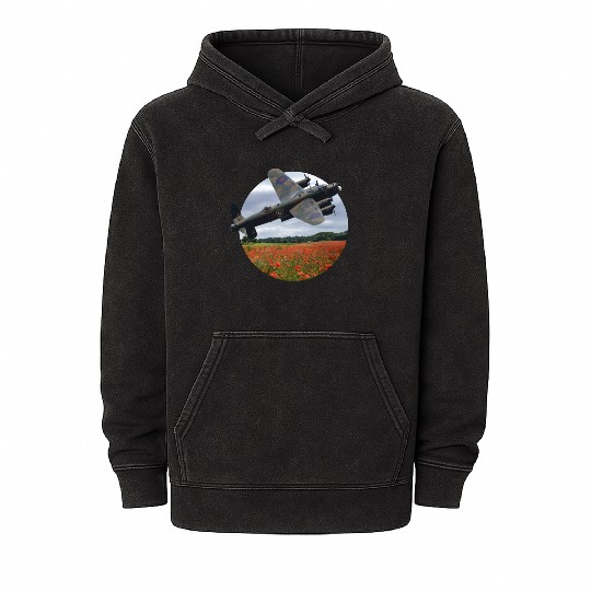 Avro Lancaster Bomber Over A Poppy Mineral Wash Hoodies