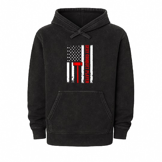 Sexy Croquet Player US Flag Croquet Player Mineral Wash Hoodies