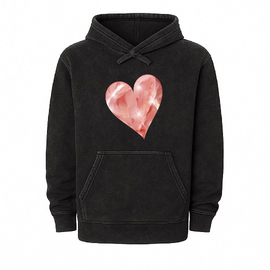 pink rose quartz crystal motif as a heart Mineral Wash Hoodies