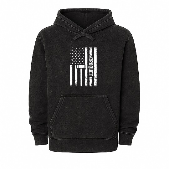 Croquet Player Croquet US Flag Croquet Mineral Wash Hoodies