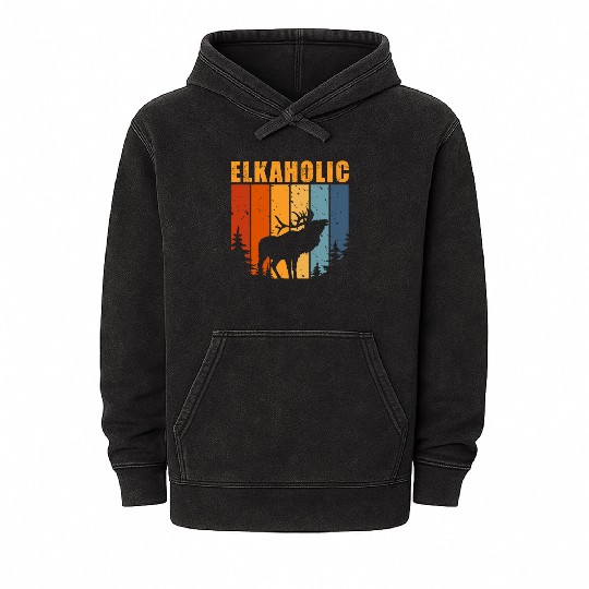 Elk Hunting Elkaholic Hunters Mineral Wash Hoodies
