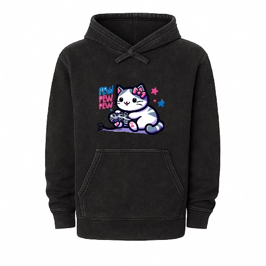 Cat Play Console Game Pew Pew Pew Mineral Wash Hoodies