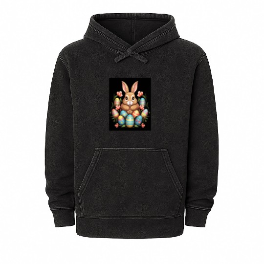 Easter Bunny Rabbit Colorful Eggs Easter Egg Hunt Mineral Wash Hoodies