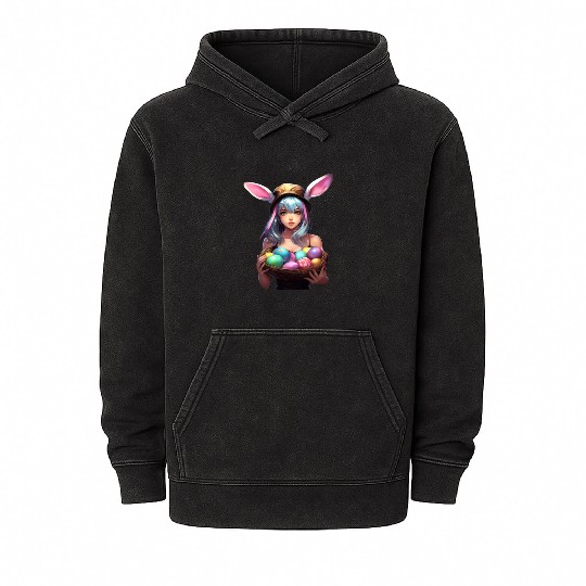 Easter Day Anime Girl Bunny Ear Easter Egg Hunt Mineral Wash Hoodies