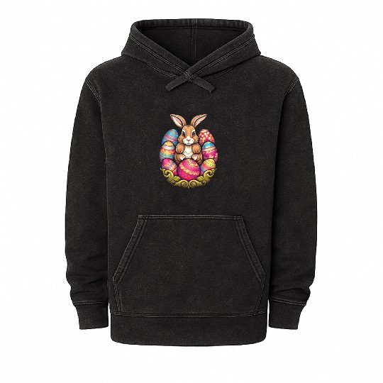 Easter Bunny Rabbit Colorful Eggs Easter Egg Hunt Mineral Wash Hoodies