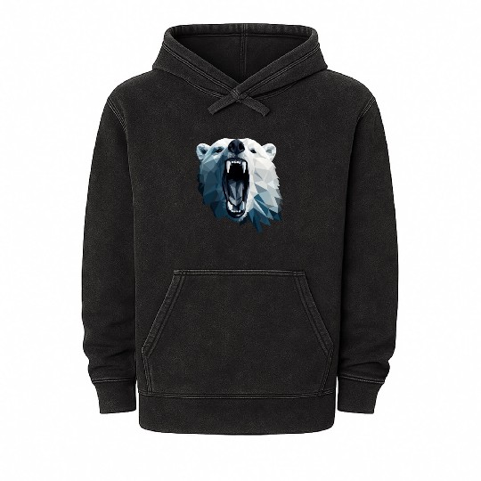 Geometric Style Polar Bear Mineral Wash Hoodies