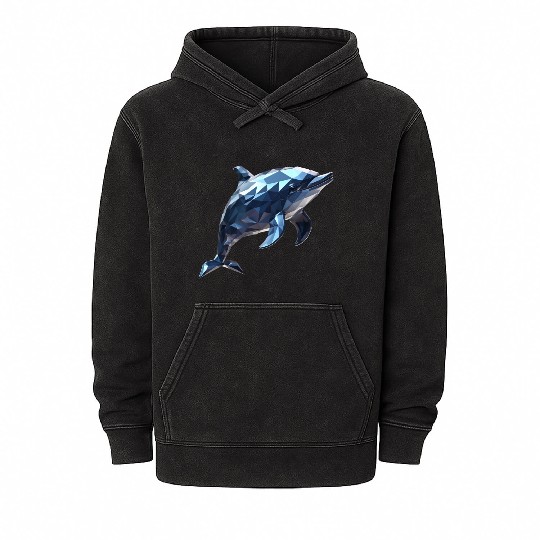 Geometric Style Dolphin Mineral Wash Hoodies
