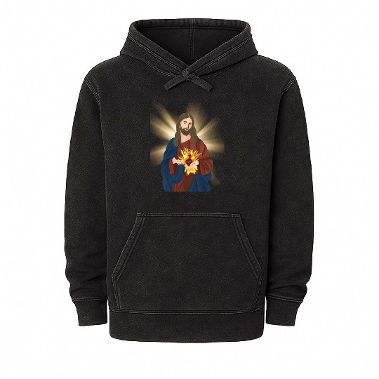 sacred heart of jesus Mineral Wash Hoodies