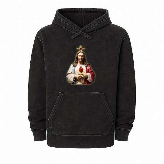 sacred heart of jesus Mineral Wash Hoodies