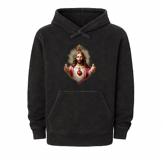 sacred heart of jesus Mineral Wash Hoodies