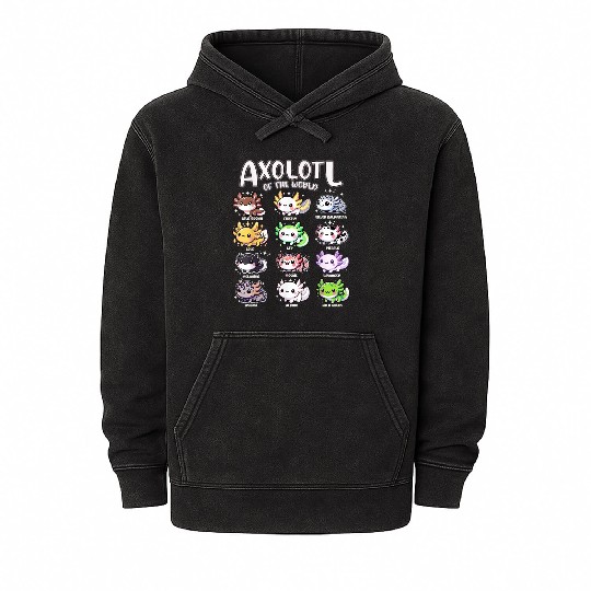 Axolotls Of The World Kawaii Types Of Axolotl Fish Mineral Wash Hoodies