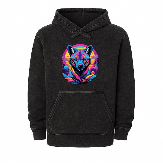 Neon Wild - Urban Hyena Portrait Mineral Wash Hoodies