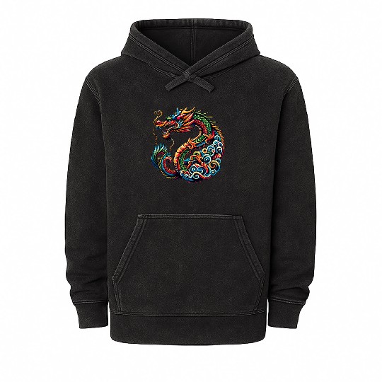Dragon Tattoo Tribal Chinese Zodiac Mineral Wash Hoodies