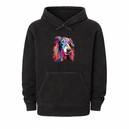 Watercolor Colorful Russian Greyhound Mineral Wash Hoodies