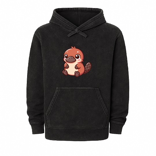 Playful Platypus Cartoon Mineral Wash Hoodies