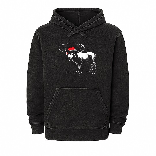 Christmas Moose X mas Deer Animal Fan Hilarious Mineral Wash Hoodies