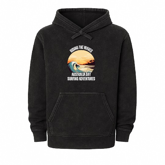 Riding the Waves: Australia Day Surfing Adventures Mineral Wash Hoodies
