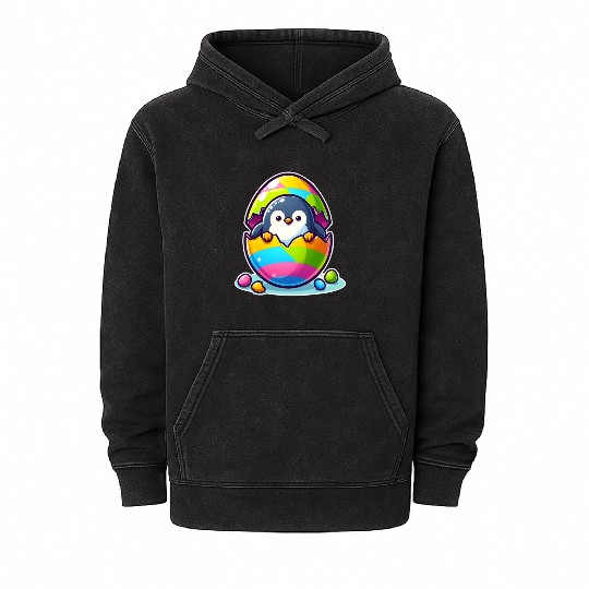 Penguin hatches from colorful Easter egg Mineral Wash Hoodies