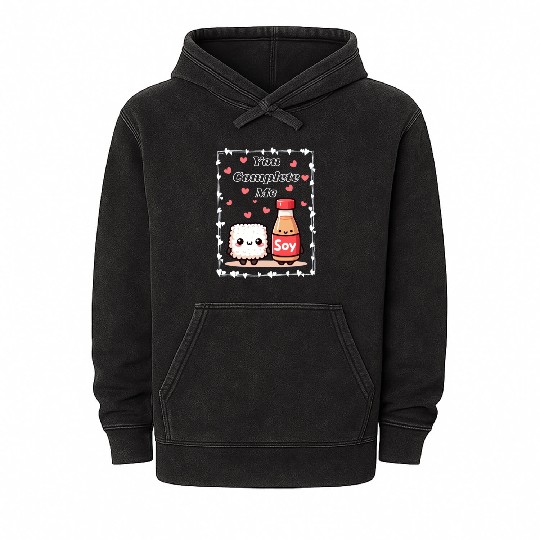 You Complete Me a cute kawaii-style sushi and soy Mineral Wash Hoodies