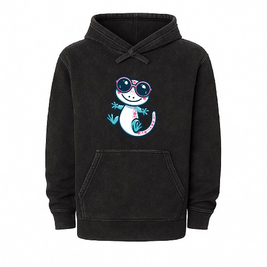 Playful Lizard Cartoon Mineral Wash Hoodies