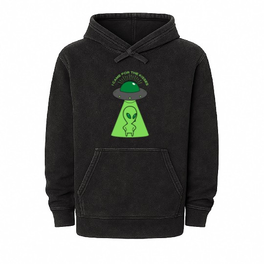 Beam Me Up, Scotty! This Green Alien Is Ready Mineral Wash Hoodies