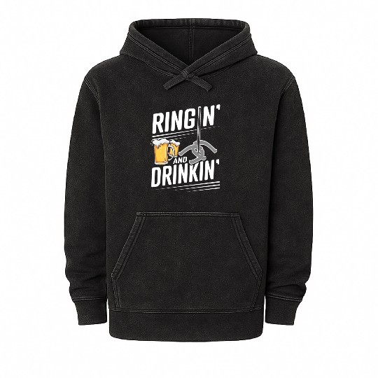 Ringin And Drinkin Horseshoe Pitching Mineral Wash Hoodies