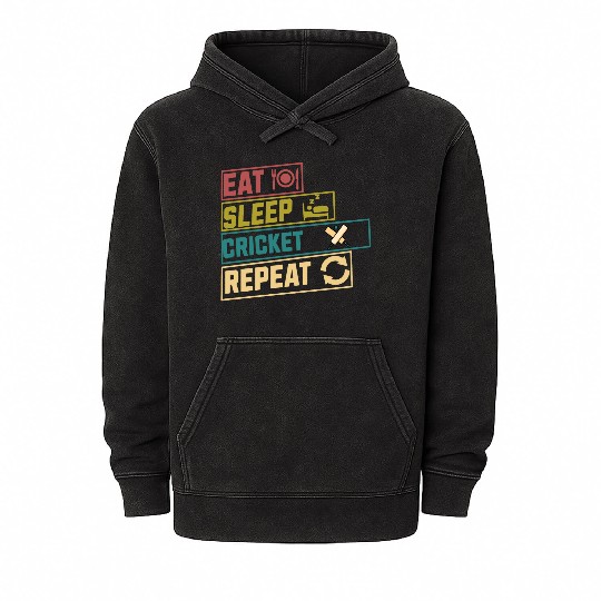 Eat sleep cricket repeat hobby Mineral Wash Hoodies
