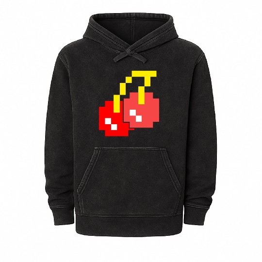 8 Bit Pixel Cherries 80s Video Game Halloween Mineral Wash Hoodies