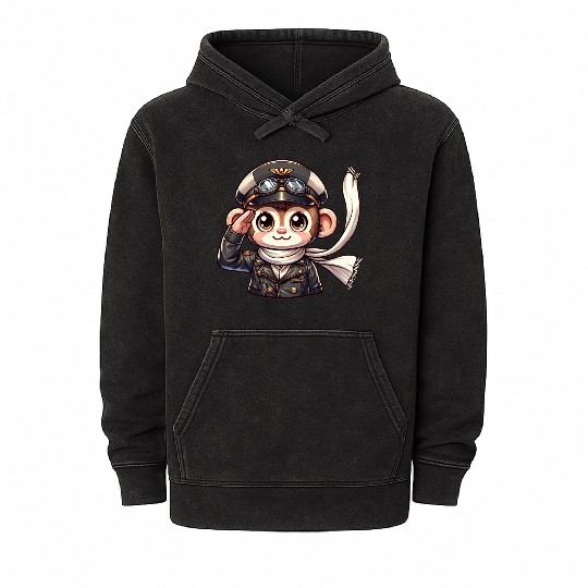Cute Monkey Pilot Mineral Wash Hoodies