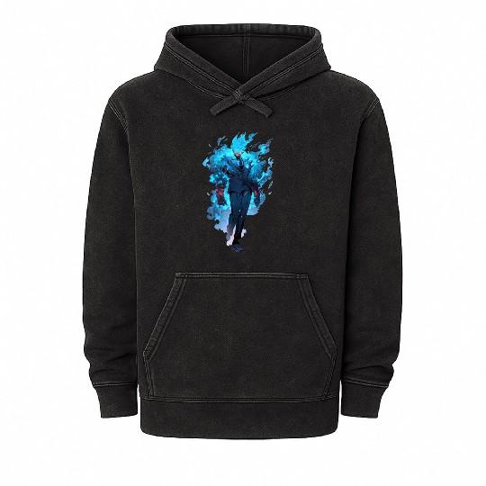 Blue Fire Demon Fantasy Anime Shounen Manga Otaku Mineral Wash Hoodies