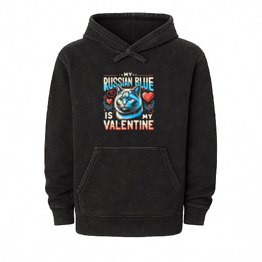 Russian Blue Cat Love Cute Valentine's for Cat lov Mineral Wash Hoodies