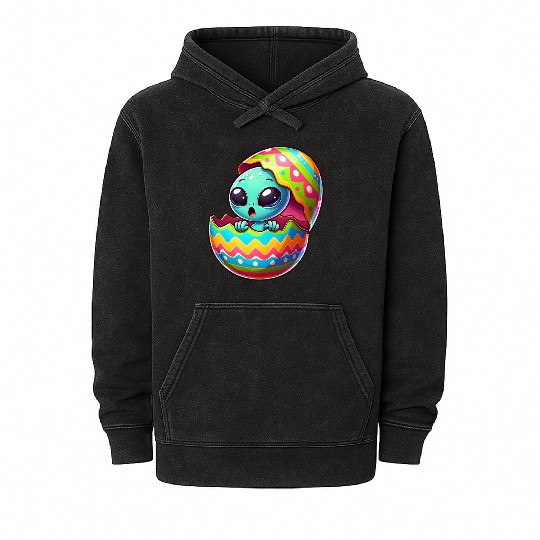 Colorful Alien Easter Egg Hatch Design Mineral Wash Hoodies