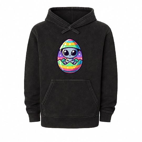 Alien Easter Egg Hatching: Colorful Surprise Mineral Wash Hoodies
