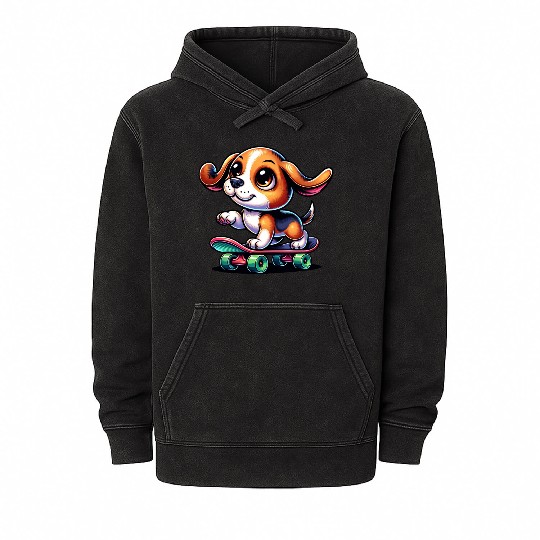 Beagle skateboarder comic cartoon dog Mineral Wash Hoodies