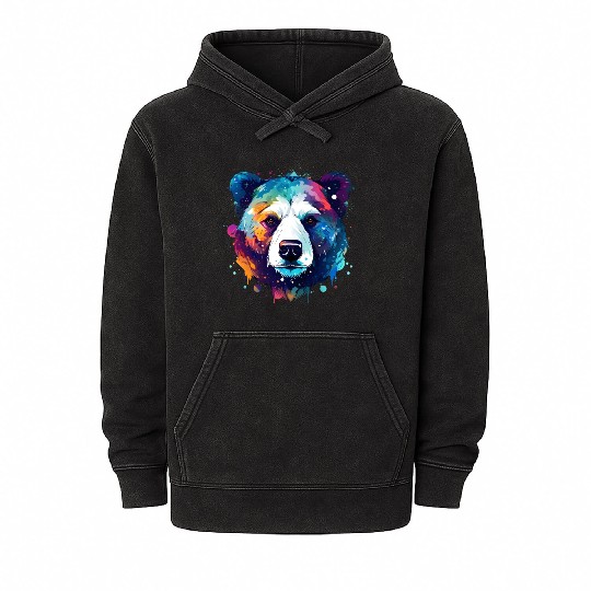 Cool Colorful Galaxy Bear Mineral Wash Hoodies