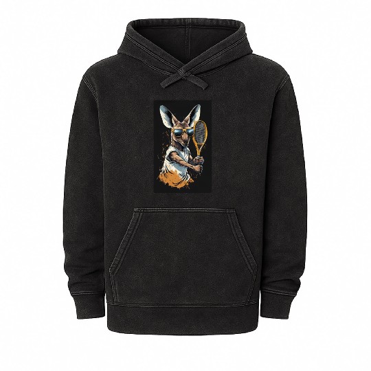 Kangaroo play tennis Mineral Wash Hoodies