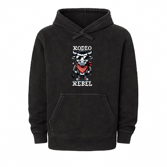 Rodeo Bull Riding Livestock Show Farmer Cattle Mineral Wash Hoodies