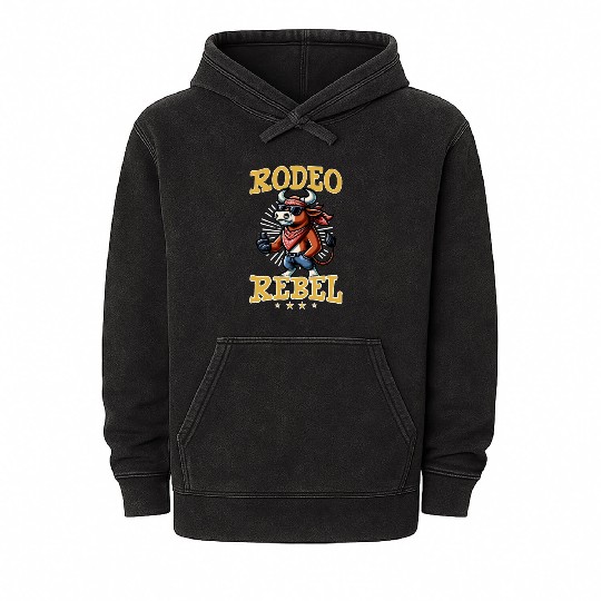 Rodeo Bull Riding Livestock Show Farmer Cattle Mineral Wash Hoodies
