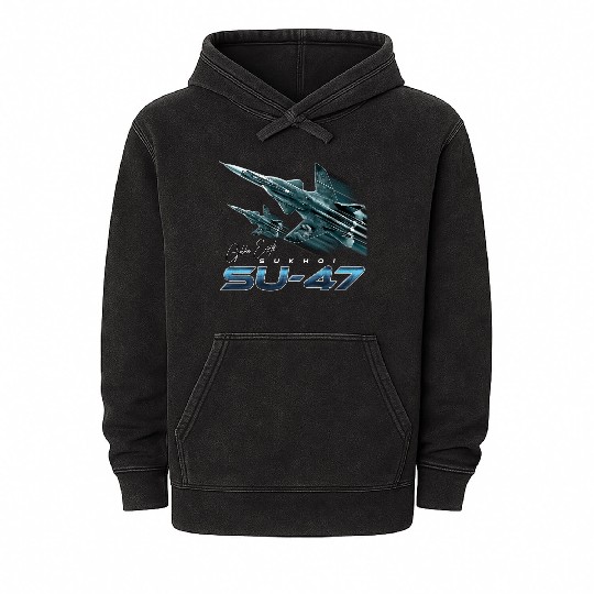 Sukhoi SU-47 the Golden Eagle Russian Fighterjet Mineral Wash Hoodies