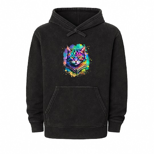 powerful colorful cat Mineral Wash Hoodies