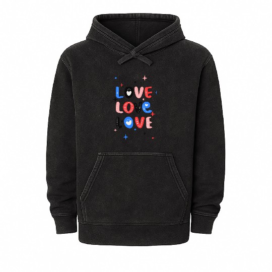 White Red Pink Light Blue Black Bold Valentine Mineral Wash Hoodies