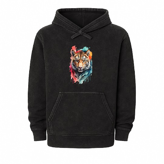 Wild Splendor: Colorful Leopard Face Mineral Wash Hoodies