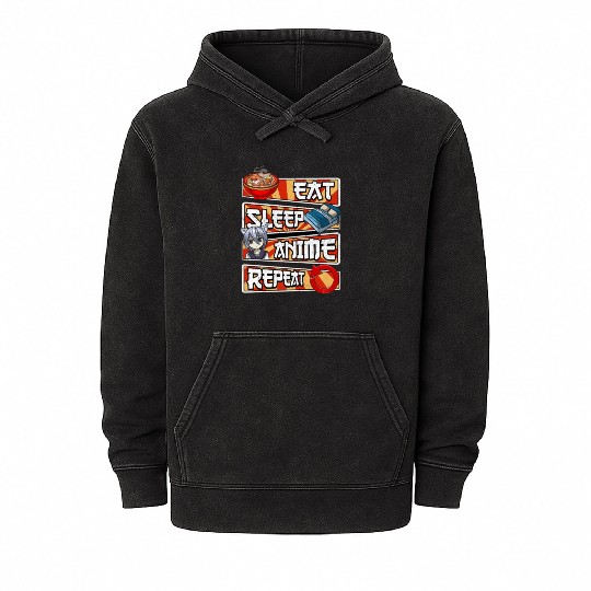 eat sleep anime repeat cute lovers obsessed Mineral Wash Hoodies