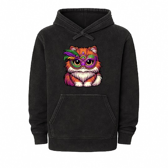 Mardi Gras Persian Cat, Dressed-up Cat Mineral Wash Hoodies