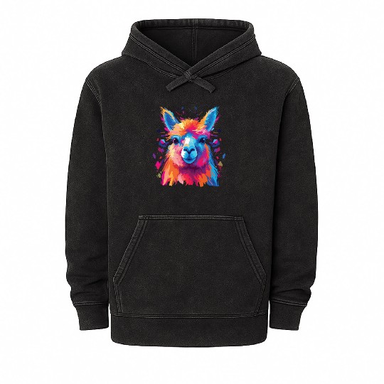 Watercolor Colorful Alpaca Colorful Animals Mineral Wash Hoodies