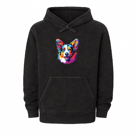 Watercolor Colorful Cardigan Welsh Corgi Mineral Wash Hoodies