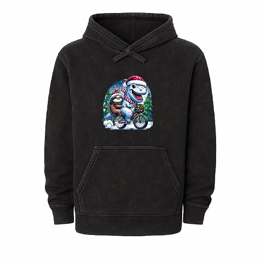 Winter Wonderland T-Rex and Sloth Cycling Duo Mineral Wash Hoodies