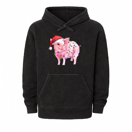 Pig Christmas Light Mineral Wash Hoodies