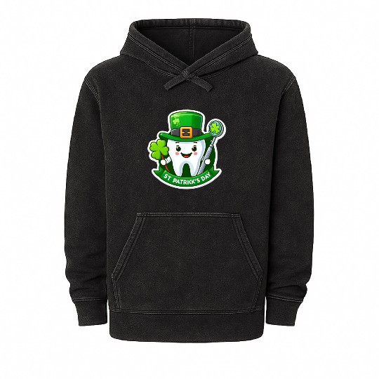 St patricks day cartoon dentist design, cute tooth Mineral Wash Hoodies